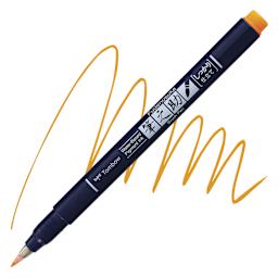 Tombow Fudenosuke Brush Pen - Orange Neon, Hard Tip pen and swatch