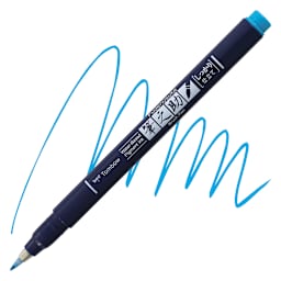 Tombow Fudenosuke Brush Pen - Blue Neon, Hard Tip pen and swatch