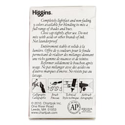 Higgins Drawing Ink - 1 oz, Carmine, back of the packaging