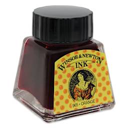Winsor & Newton Drawing Ink - Orange, 14 ml, angled view