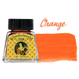 Winsor & Newton Drawing Ink - Orange, 14 ml bottle and swatch