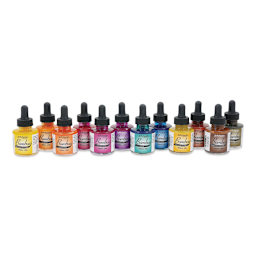 Dr. Ph. Martin's Bombay India Ink - 1 oz, Round Set, Set of 12 bottles lined up