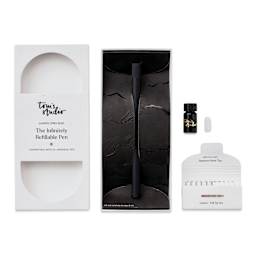 Tom's Studio Lumos Pro Refillable Dual Tip Pen Set - Matte Black, pen in packaging and contents laid out