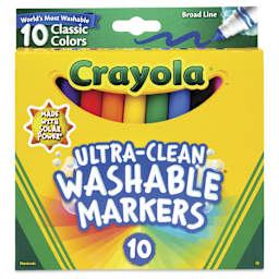 Crayola Ultra-Clean Washable Marker Set - Classic Colors, Broad Tip, Set of 10, front of package