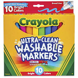 Crayola Ultra-Clean Washable Marker Set - Bright Colors, Broad Tip, Set of 10, front of package