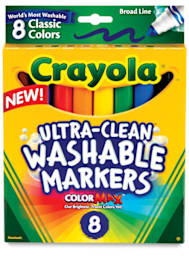 Crayola Ultra-Clean Washable Marker Set - Classic Colors, Broad Tip, Set of 8 (front of package)