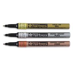 Sakura Pen-Touch Paint Marker Set - Components of Fine Tip Metallic Colors 3 pc set, with caps off