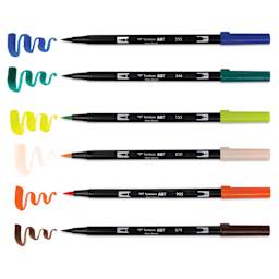 Tombow Dual Brush Manga Illustration Pens - Wind, Kit of 10, swatch of colors