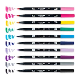 Tombow Dual Brush Pens - Galaxy Colors, Set of 10. Pens with swatches.