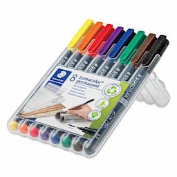 Staedtler Lumocolor Permanent Markers - Set of 8, Assorted, Medium, angled view