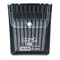 Copic Multiliner Pens - B-2, Black, Assorted Nibs, Set of 9
