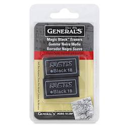 General's Factis Magic Black Eraser - Front of blister package showing 2 black erasers