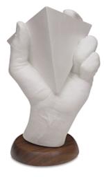 Human Hand Stand - Front of left hand holding a Tetrahedron