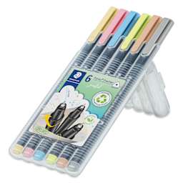 Staedtler Triplus Fineliner Pen - Pastel Colors, Set of 6, open packaging