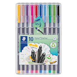 Staedtler Triplus Fineliner Pen - Set of 10, Assorted Colors, packaging