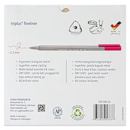 Staedtler Triplus Fineliner Pen - Set of 60, Assorted Colors, back of packaging