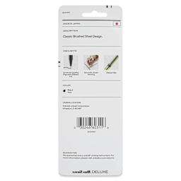 Uni-Ball Deluxe Rollerball Pens - Champagne, Fine Tip, 0.7 mm, Set of 3, back of the packaging