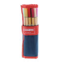 Stabilo Point 88 Fineliner Pens - Set of 25, Roller Case, Assorted Colors
