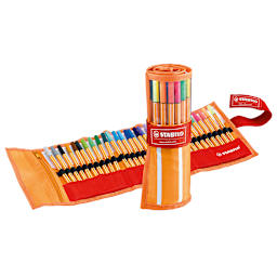 Stabilo Point 88 Fineliner Pens - Set of 30, Roller Case, Assorted Colors
