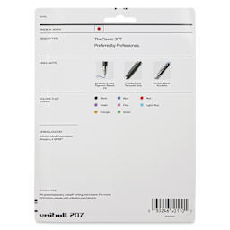 Uni-Ball Signo 207 Rollerball Gel Pens - Assorted Colors, 0.7 mm, Set of 8, back of the packaging