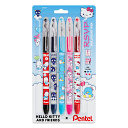 Pentel RSVP Colors Ballpoint Pens - Hello Kitty and Friends, Secondary Colors, Fine Tip, Set of 5, front of packaging