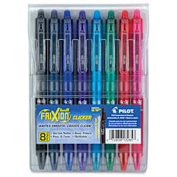 Pilot Frixion Clicker Erasable Gel Pens - Retractable, Assorted, Set of 8, Fine, front of the pack
