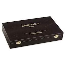Caran d'Ache Pastel Pencil Set - Assorted Colors, Wooden Box, Set of 84 closed wooden box