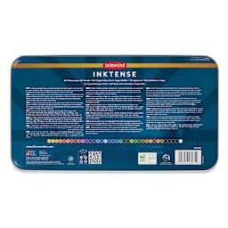 Derwent Inktense Pencil Set - Assorted Colors, Tin Box, Set of 36, back of tin