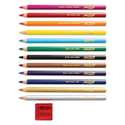 Prang Large Triangular Colored Pencils - Assorted Colors, Class Pack, Set of 144, 12 colors shown with sharpener