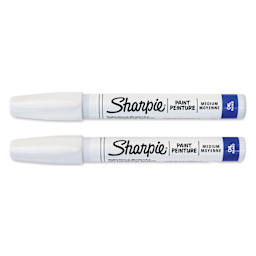 Sharpie Oil-Based Paint Marker - White, Medium Point, Pkg of 2, markers laid out with caps on
