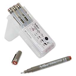 Artline Drawing Pens - Wallet Set of 4, Sepia, packaging with pen