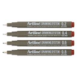 Artline Drawing Pens - Wallet Set of 4, Sepia, contents