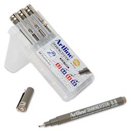 Artline Drawing Pens - Wallet Set of 4, Pale Brown, packaging with pen