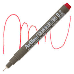 Artline Drawing Pen - Red, 0.2 mm Tip pen with swatch