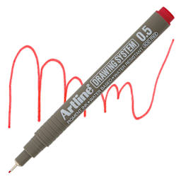 Artline Drawing Pen - Red, 0.5 mm Tip pen with swatch