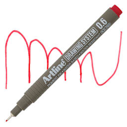 Artline Drawing Pen - Red, 0.6 mm Tip pen with swatch