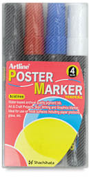 Artline Poster Markers - Front view of package of 4 Primary 4.0 mm tip Markers