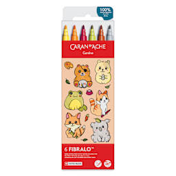 Caran d'Ache Fibralo Water-Soluble Markers - Set of 6, Kawaii Cute Animals