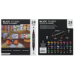 Blick Studio Double-Ended Alcohol Art Markers - Assorted Colors, Set of 24, front and back of packaging