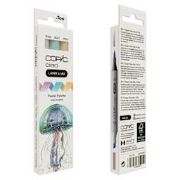Copic Ciao Double Ended Markers - Layer & Mix Set of 3, Pastel Palette, front and back of packaging