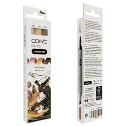 Copic Ciao Double Ended Markers - Layer & Mix Set of 3, Pet Palette, front and back of packaging