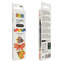 Copic Ciao Double Ended Markers - Layer & Mix Set of 3, Brilliant Palette, front and back of packaging