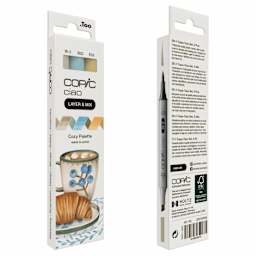 Copic Ciao Double Ended Markers - Layer & Mix Set of 3, Cozy Palette, front and back of packaging