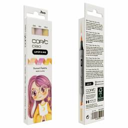 Copic Ciao Double Ended Markers - Layer & Mix Set of 3, Sunset Palette, front and back of packaging