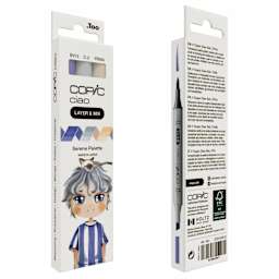 Copic Ciao Double Ended Markers - Layer & Mix Set of 3, Serene Palette, front and back of packaging