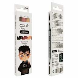 Copic Ciao Double Ended Markers - Layer & Mix Set of 3, Warm Palette, front and back of packaging