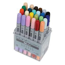 Copic Ciao Double Ended Markers - Assorted Colors, Set of 24 (top view with package open)
