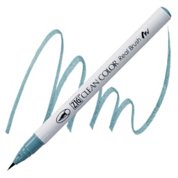 Kuretake Zig Clean Color Real Brush Pen - Smokey Teal pen and swatch
