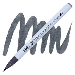 Kuretake Zig Clean Color Real Brush Pen - Gray pen and swatch