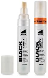 Montana Black Empty Markers - 2 Empty 10 mm Chisel tip markers, one with cap removed